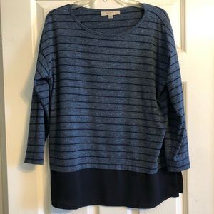 Loft Blue Striped Relaxed Mixed Media Top